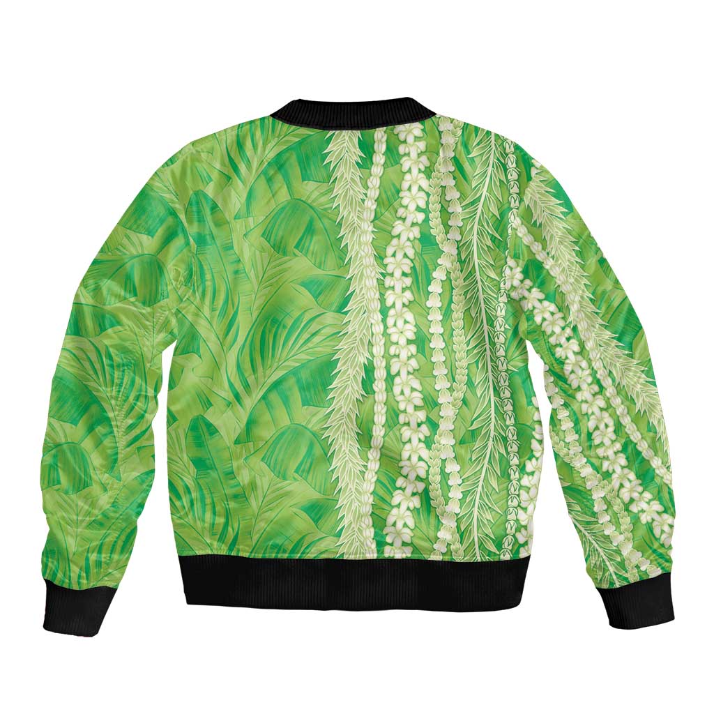 Hawaii Prince Kuhio Sleeve Zip Bomber Jacket Lime Green Hawaiian Lau Maia With Leis LT05 - Polynesian Pride