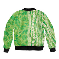 Hawaii Prince Kuhio Sleeve Zip Bomber Jacket Lime Green Hawaiian Lau Maia With Leis LT05 - Polynesian Pride