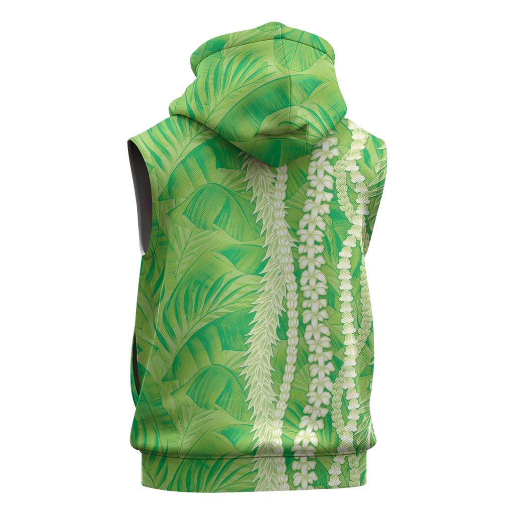 Hawaii Prince Kuhio Sleeveless Zip Hoodie Lime Green Hawaiian Lau Maia With Leis LT05 - Polynesian Pride
