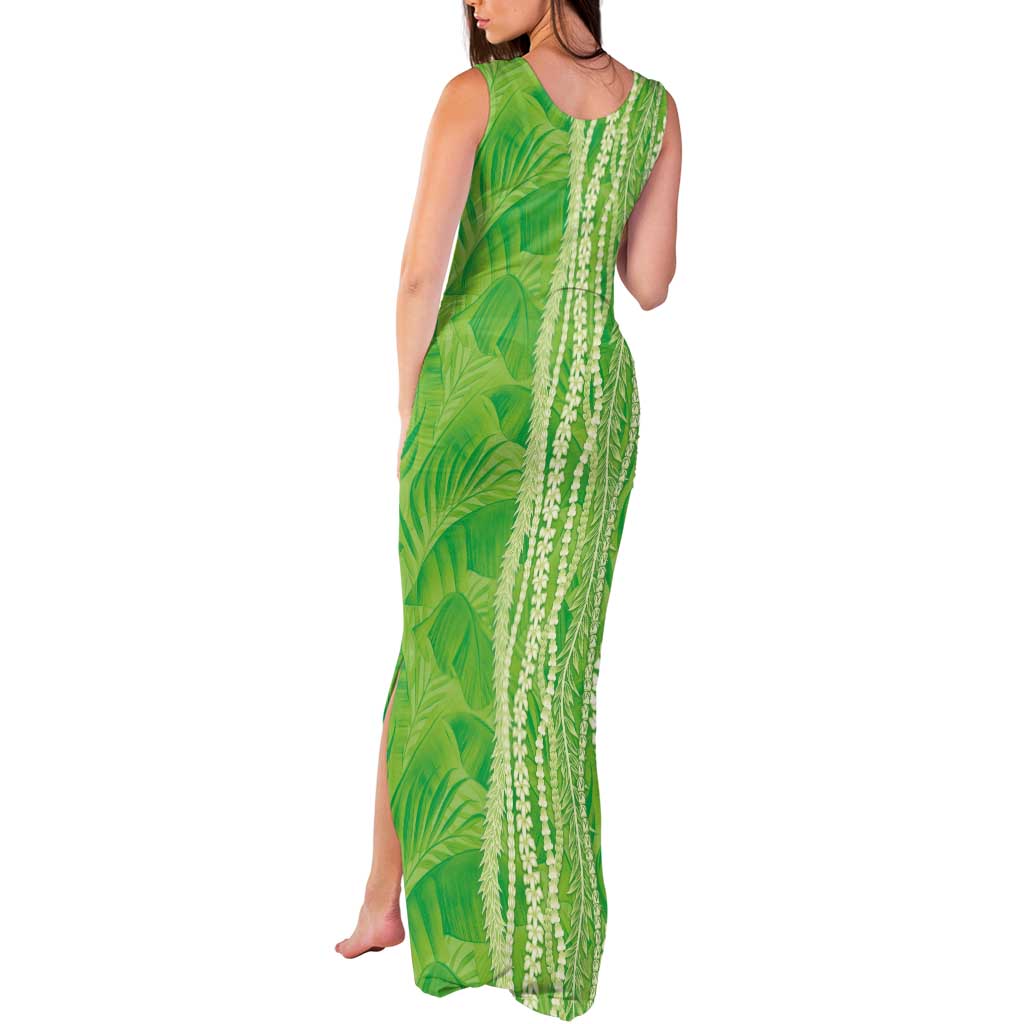 Hawaii Prince Kuhio Tank Maxi Dress Lime Green Hawaiian Lau Maia With Leis