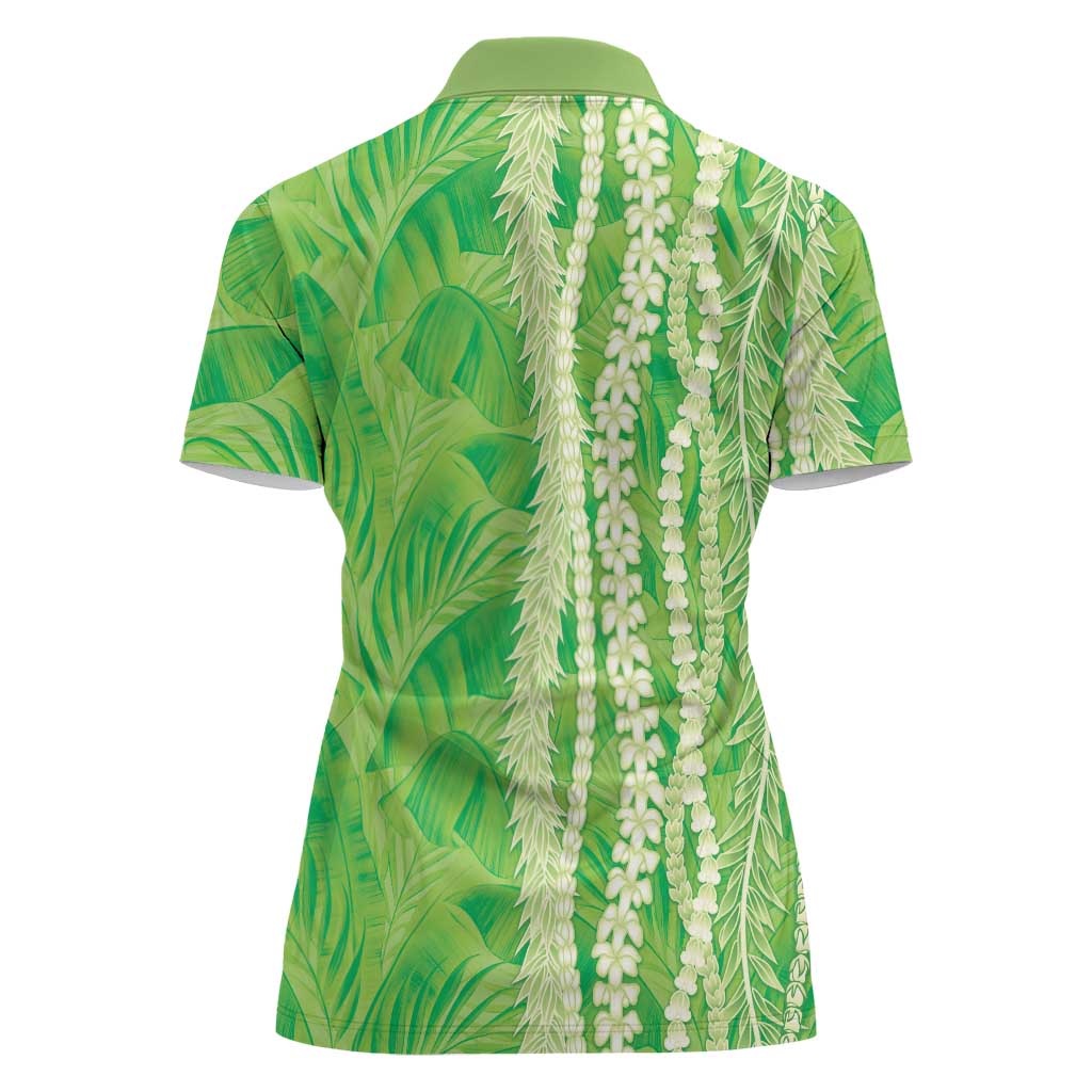 Hawaii Prince Kuhio Women Polo Shirt Lime Green Hawaiian Lau Maia With Leis LT05 - Polynesian Pride