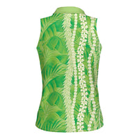 Hawaii Prince Kuhio Women Sleeveless Polo Shirt Lime Green Hawaiian Lau Maia With Leis LT05 - Polynesian Pride
