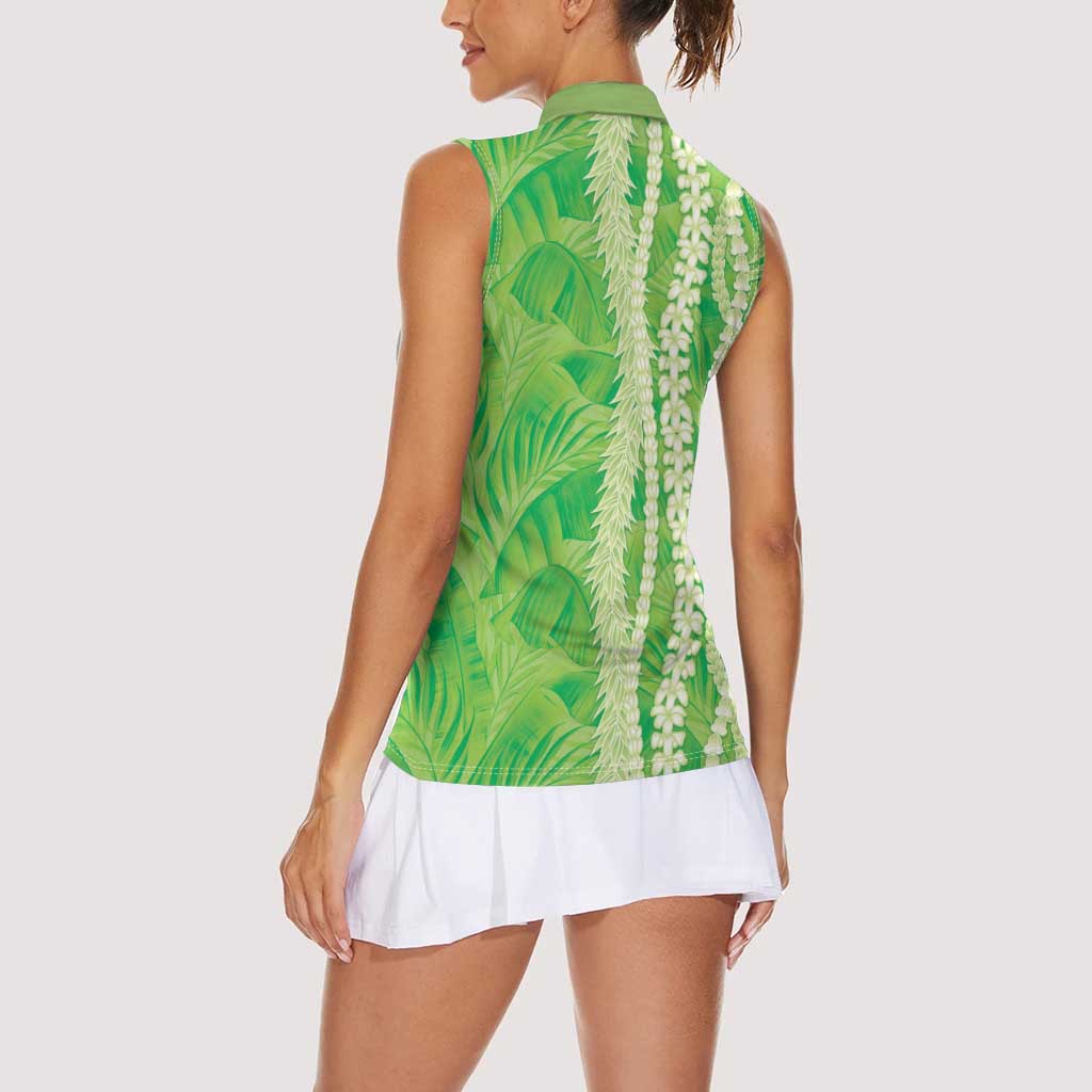 Hawaii Prince Kuhio Women Sleeveless Polo Shirt Lime Green Hawaiian Lau Maia With Leis LT05 - Polynesian Pride