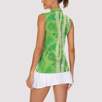 Hawaii Prince Kuhio Women Sleeveless Polo Shirt Lime Green Hawaiian Lau Maia With Leis LT05 - Polynesian Pride