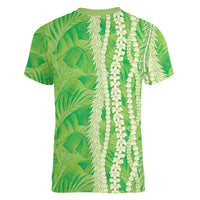 Hawaii Prince Kuhio Women V-Neck T-Shirt Lime Green Hawaiian Lau Maia With Leis LT05 - Polynesian Pride