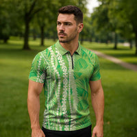 Hawaii Prince Kuhio Zipper Polo Shirt Lime Green Hawaiian Lau Maia With Leis LT05 - Polynesian Pride