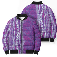 Hawaii Prince Kuhio Bomber Puffer Jacket Violet Hawaiian Lau Maia With Leis