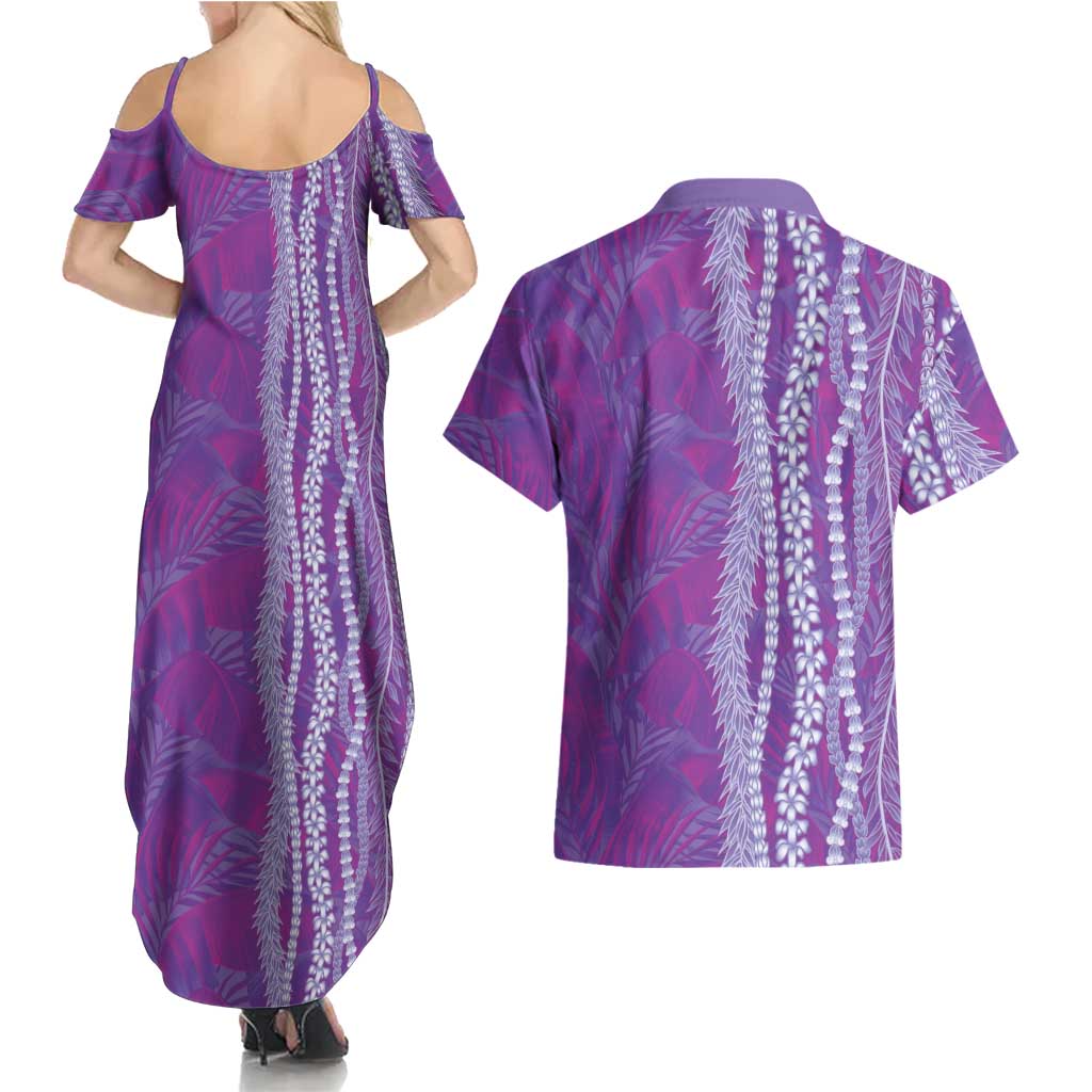 Hawaii Prince Kuhio Couples Matching Summer Maxi Dress and Hawaiian Shirt Violet Hawaiian Lau Maia With Leis LT05 - Polynesian Pride
