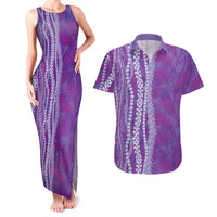 Hawaii Prince Kuhio Couples Matching Tank Maxi Dress and Hawaiian Shirt Violet Hawaiian Lau Maia With Leis LT05 Violet - Polynesian Pride