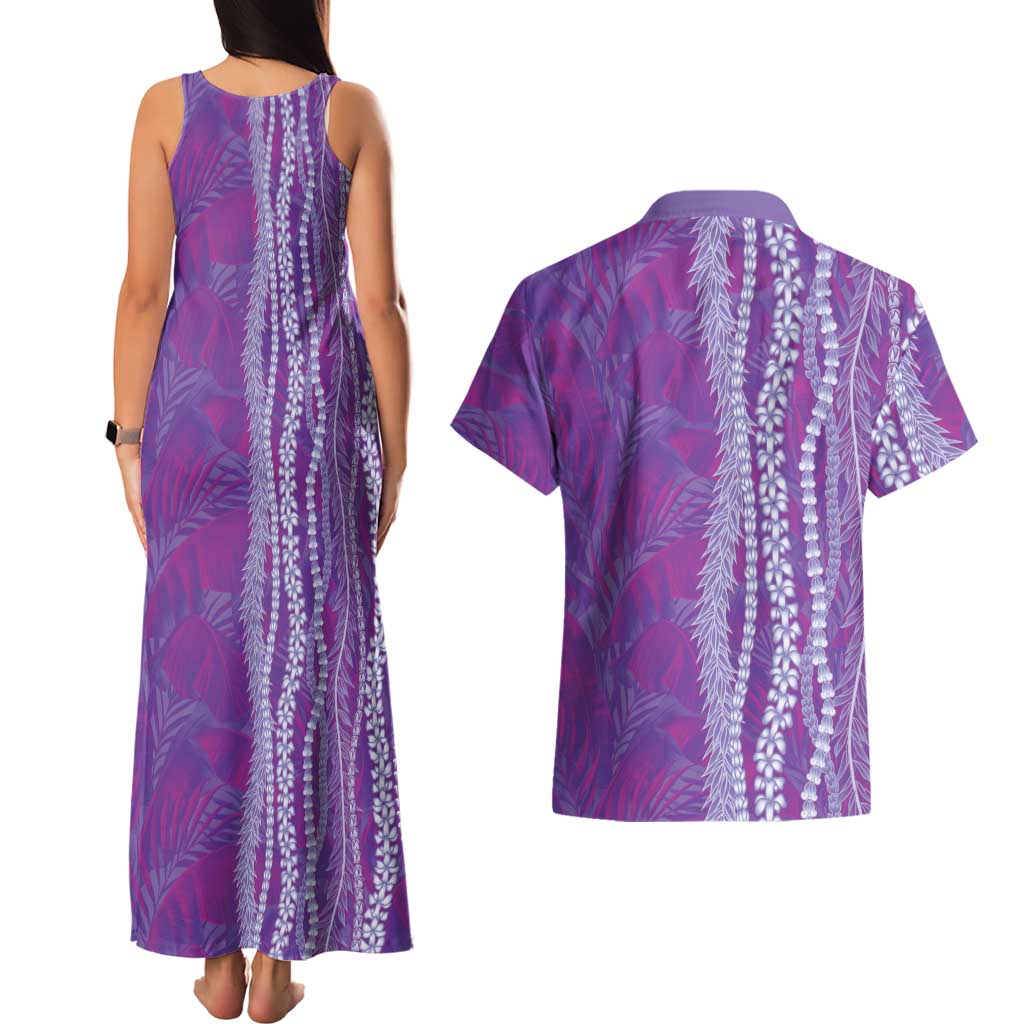 Hawaii Prince Kuhio Couples Matching Tank Maxi Dress and Hawaiian Shirt Violet Hawaiian Lau Maia With Leis LT05 - Polynesian Pride