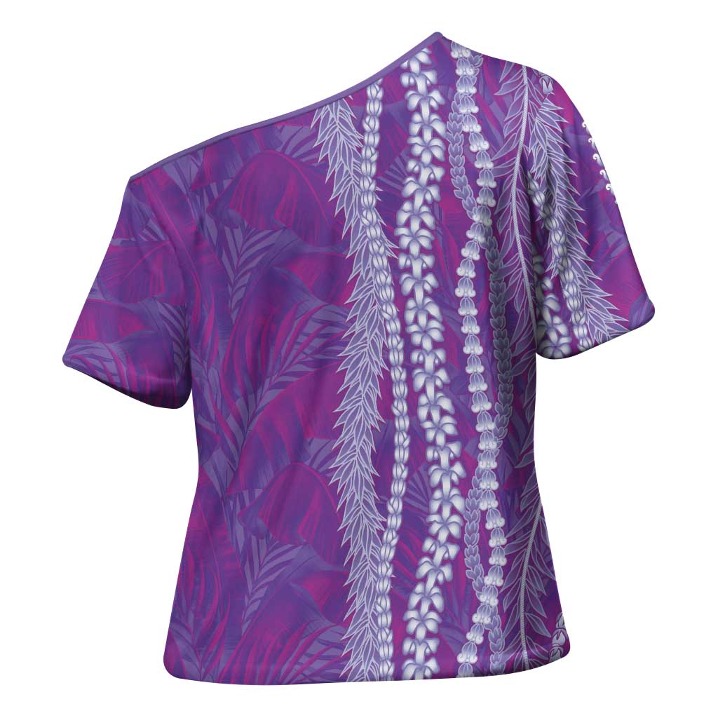 Hawaii Prince Kuhio Cross Shoulder Shirt Violet Hawaiian Lau Maia With Leis