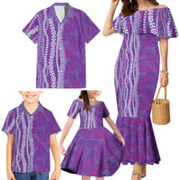 Hawaii Prince Kuhio Family Matching Mermaid Dress and Hawaiian Shirt Violet Hawaiian Lau Maia With Leis LT05 - Polynesian Pride