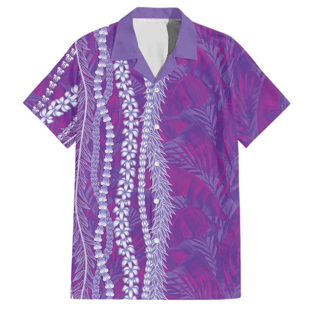 Hawaii Prince Kuhio Family Matching Mermaid Dress and Hawaiian Shirt Violet Hawaiian Lau Maia With Leis LT05 Dad's Shirt - Short Sleeve Violet - Polynesian Pride