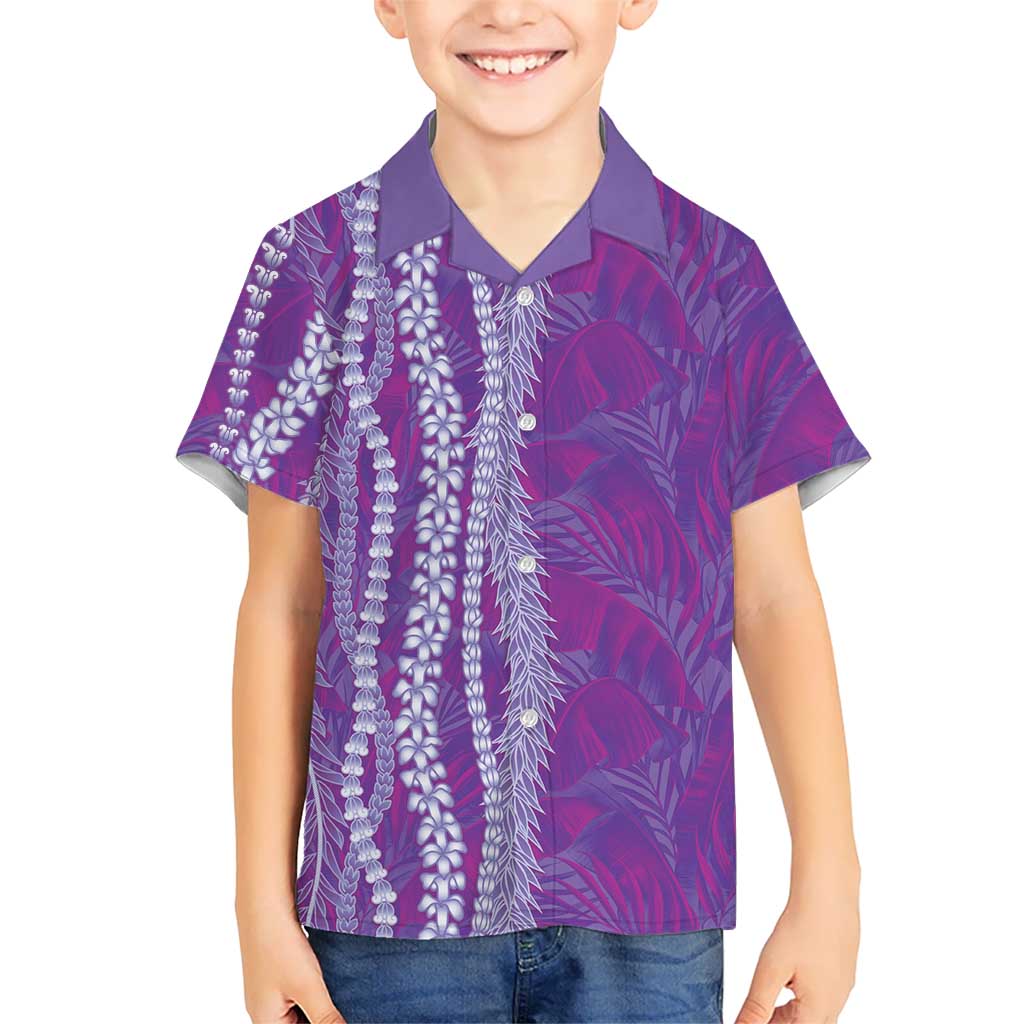 Hawaii Prince Kuhio Family Matching Off Shoulder Maxi Dress and Hawaiian Shirt Violet Hawaiian Lau Maia With Leis LT05 Son's Shirt Violet - Polynesian Pride