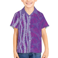 Hawaii Prince Kuhio Family Matching Off Shoulder Maxi Dress and Hawaiian Shirt Violet Hawaiian Lau Maia With Leis LT05 Son's Shirt Violet - Polynesian Pride