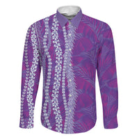 Hawaii Prince Kuhio Family Matching Off Shoulder Short Dress and Hawaiian Shirt Violet Hawaiian Lau Maia With Leis LT05 Dad's Shirt - Long Sleeve Violet - Polynesian Pride
