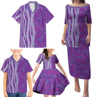 Hawaii Prince Kuhio Family Matching Puletasi and Hawaiian Shirt Violet Hawaiian Lau Maia With Leis LT05 - Polynesian Pride