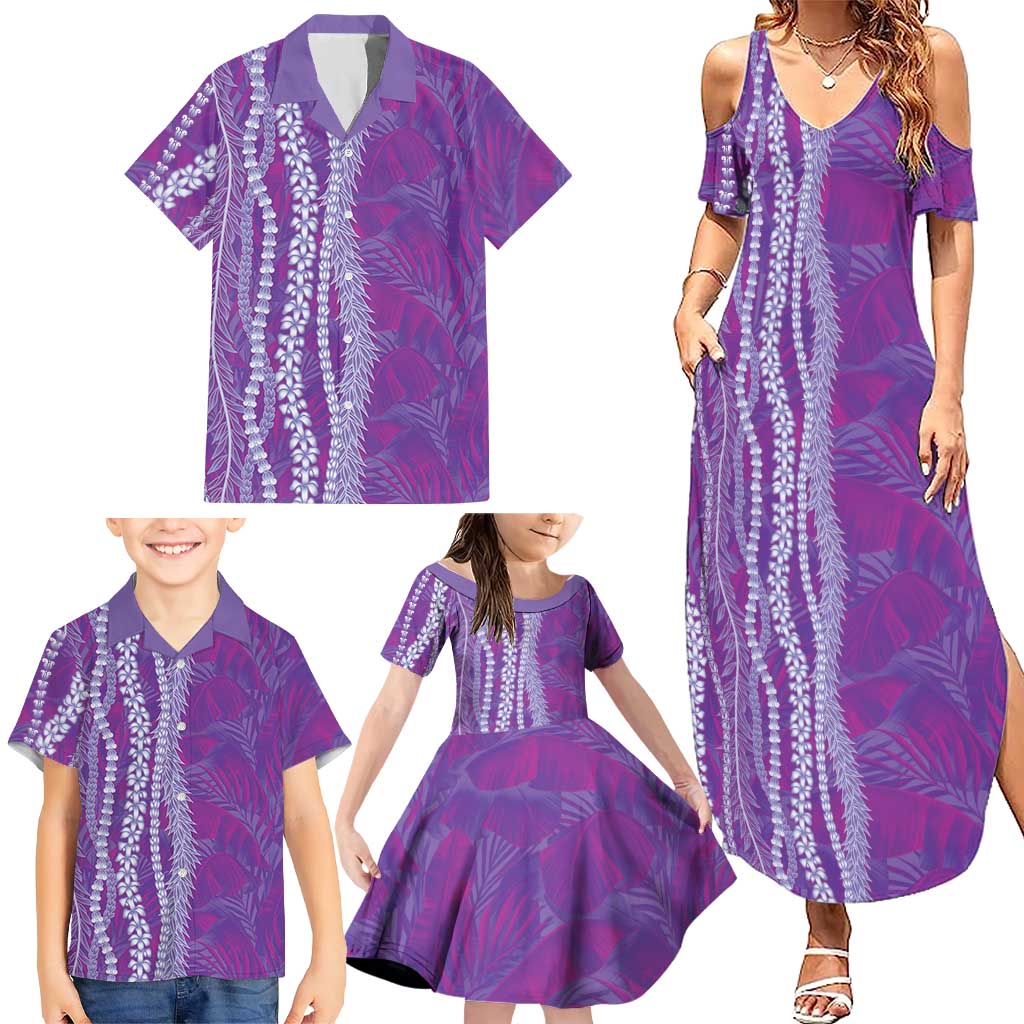 Hawaii Prince Kuhio Family Matching Summer Maxi Dress and Hawaiian Shirt Violet Hawaiian Lau Maia With Leis LT05 - Polynesian Pride