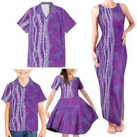 Hawaii Prince Kuhio Family Matching Tank Maxi Dress and Hawaiian Shirt Violet Hawaiian Lau Maia With Leis LT05 - Polynesian Pride