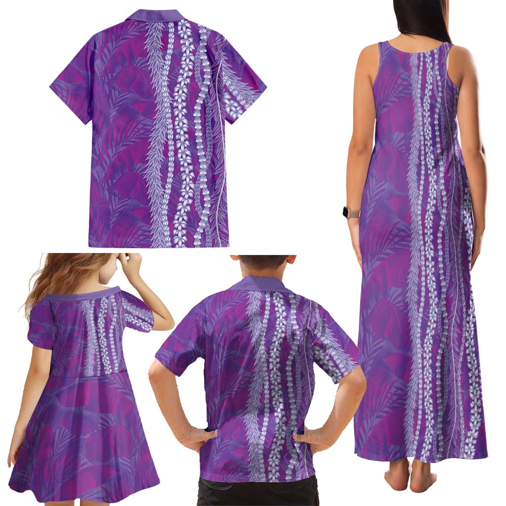 Hawaii Prince Kuhio Family Matching Tank Maxi Dress and Hawaiian Shirt Violet Hawaiian Lau Maia With Leis LT05 - Polynesian Pride