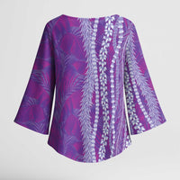 Hawaii Prince Kuhio Kimono Sleeve Blouse Violet Hawaiian Lau Maia With Leis