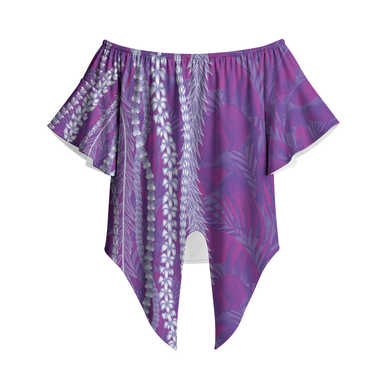 Hawaii Prince Kuhio Off Shoulder Wrap Waist Top Violet Hawaiian Lau Maia With Leis LT05 Violet - Polynesian Pride