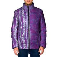 Hawaii Prince Kuhio Padded Jacket Violet Hawaiian Lau Maia With Leis