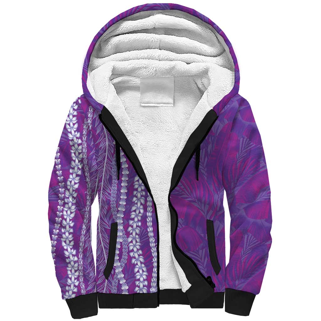 Hawaii Prince Kuhio Sherpa Hoodie Violet Hawaiian Lau Maia With Leis