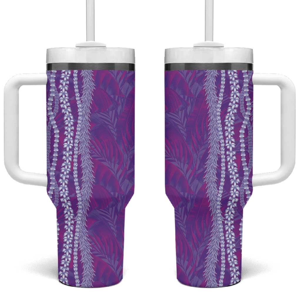 Hawaii Prince Kuhio Tumbler With Handle Violet Hawaiian Lau Maia With Leis LT05 One Size: 40 oz Violet - Polynesian Pride