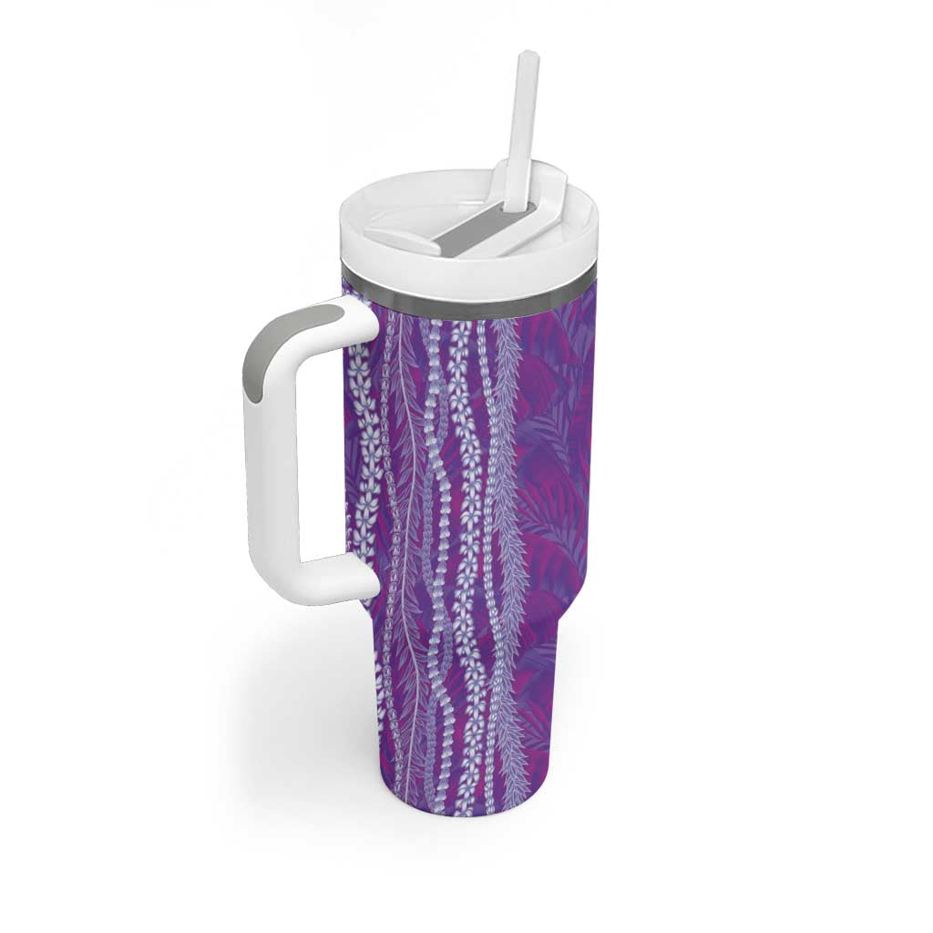 Hawaii Prince Kuhio Tumbler With Handle Violet Hawaiian Lau Maia With Leis LT05 - Polynesian Pride
