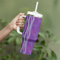 Hawaii Prince Kuhio Tumbler With Handle Violet Hawaiian Lau Maia With Leis LT05 - Polynesian Pride