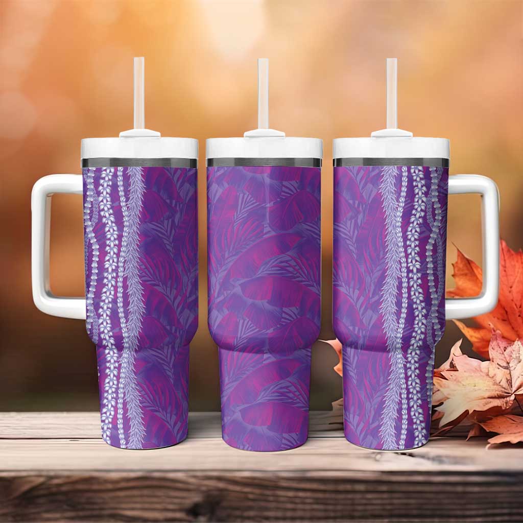 Hawaii Prince Kuhio Tumbler With Handle Violet Hawaiian Lau Maia With Leis LT05 - Polynesian Pride