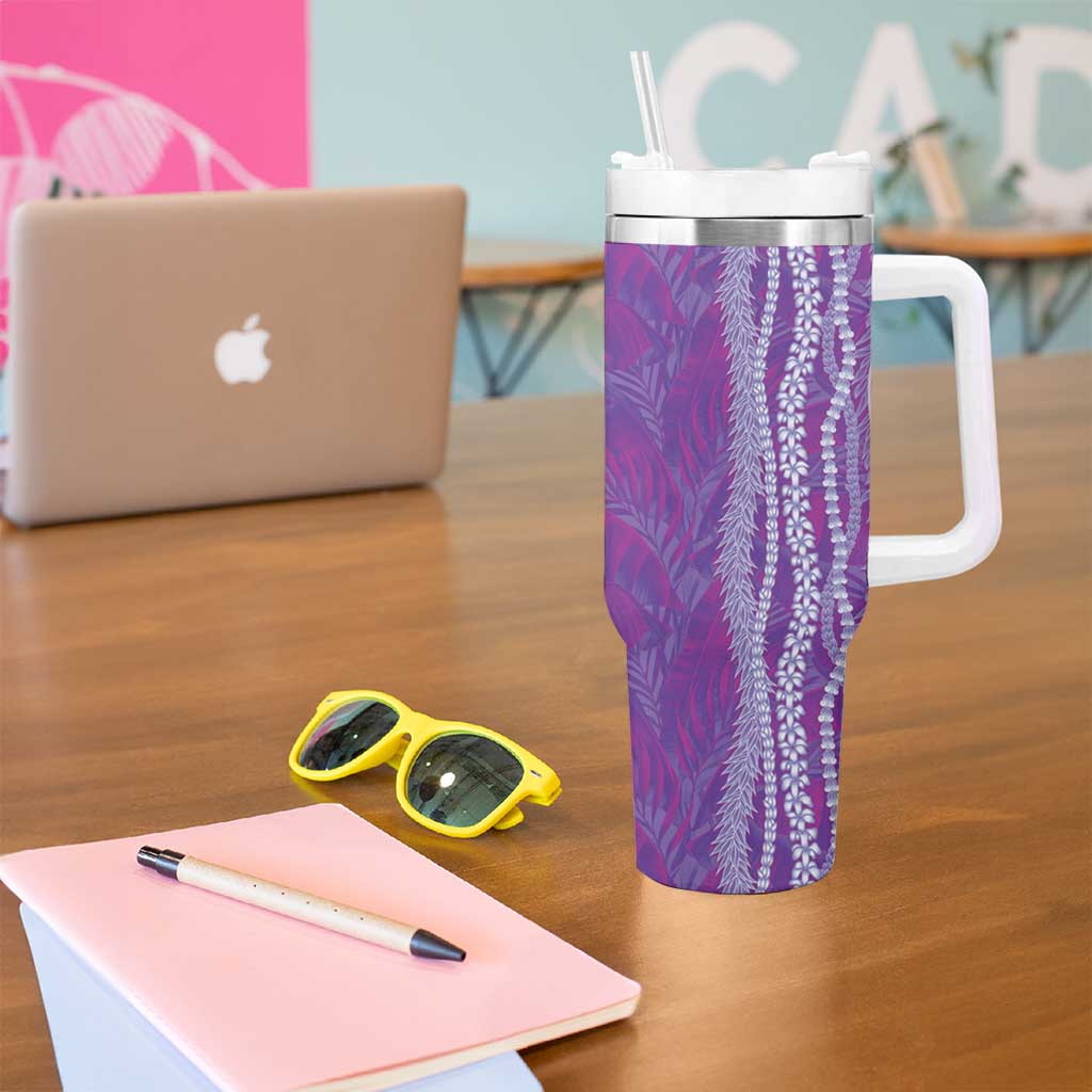 Hawaii Prince Kuhio Tumbler With Handle Violet Hawaiian Lau Maia With Leis LT05 - Polynesian Pride