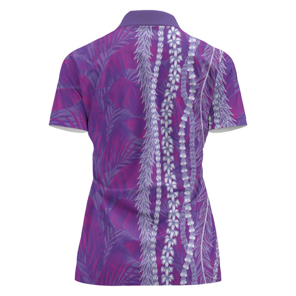 Hawaii Prince Kuhio Women Polo Shirt Violet Hawaiian Lau Maia With Leis LT05 - Polynesian Pride