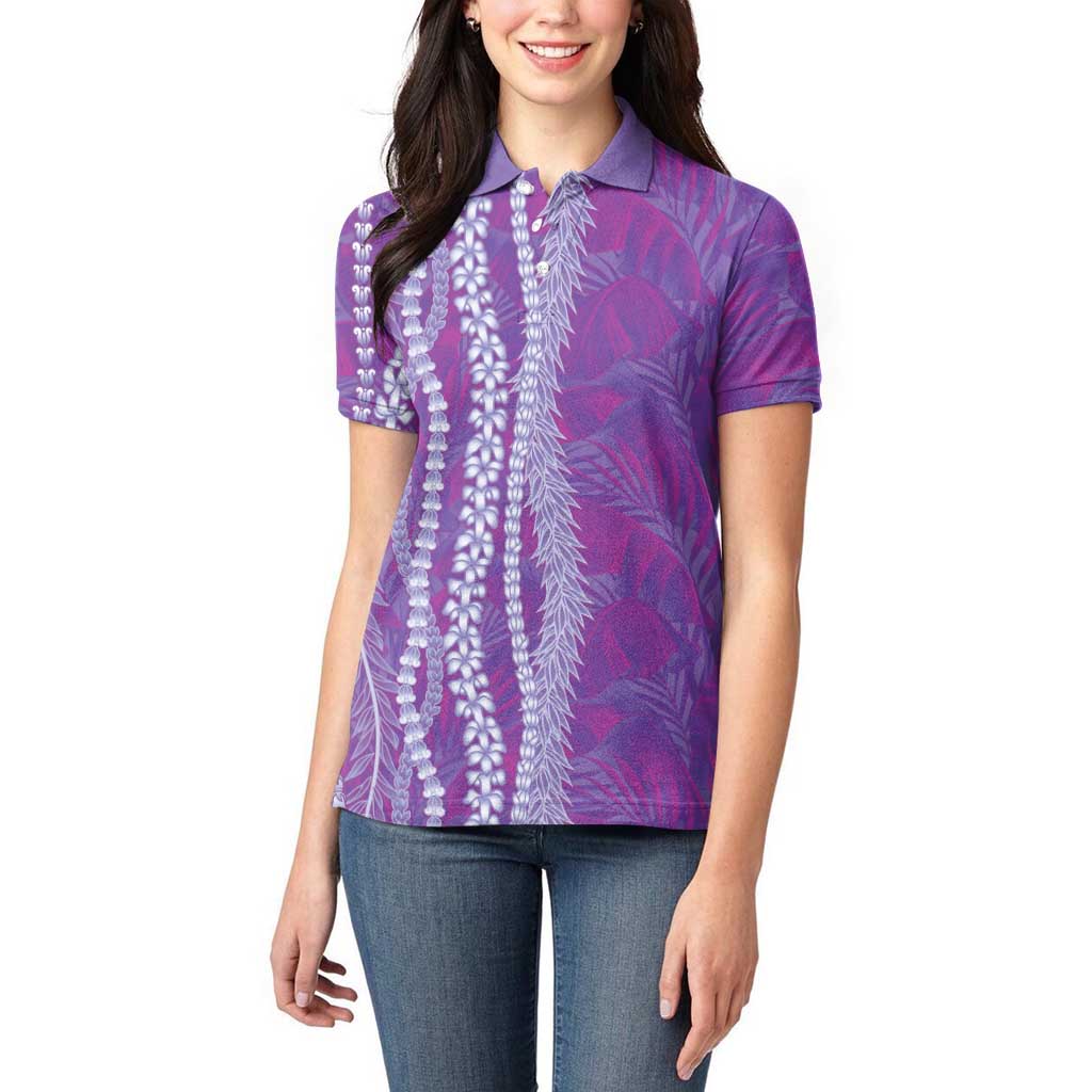 Hawaii Prince Kuhio Women Polo Shirt Violet Hawaiian Lau Maia With Leis LT05 - Polynesian Pride
