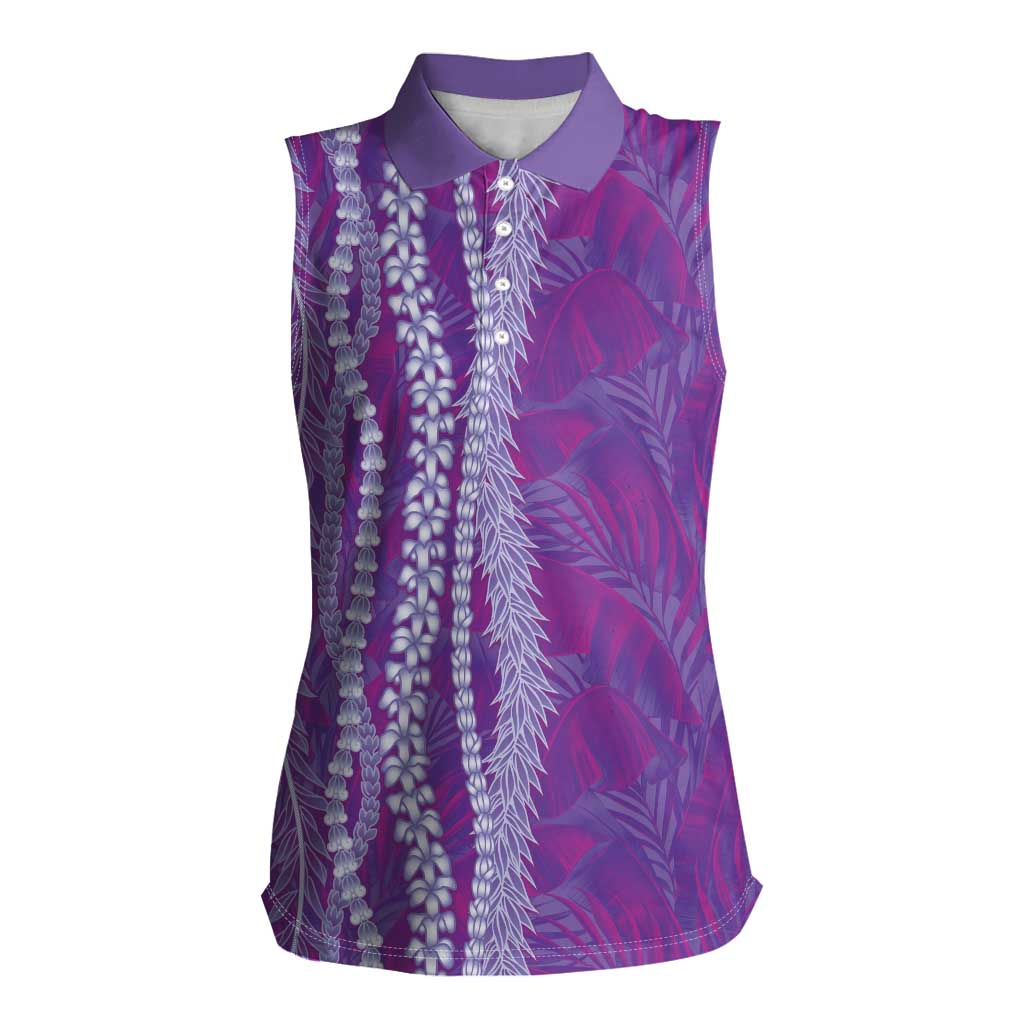 Hawaii Prince Kuhio Women Sleeveless Polo Shirt Violet Hawaiian Lau Maia With Leis LT05 Female Violet - Polynesian Pride