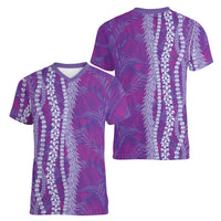 Hawaii Prince Kuhio Women V-Neck T-Shirt Violet Hawaiian Lau Maia With Leis LT05 - Polynesian Pride