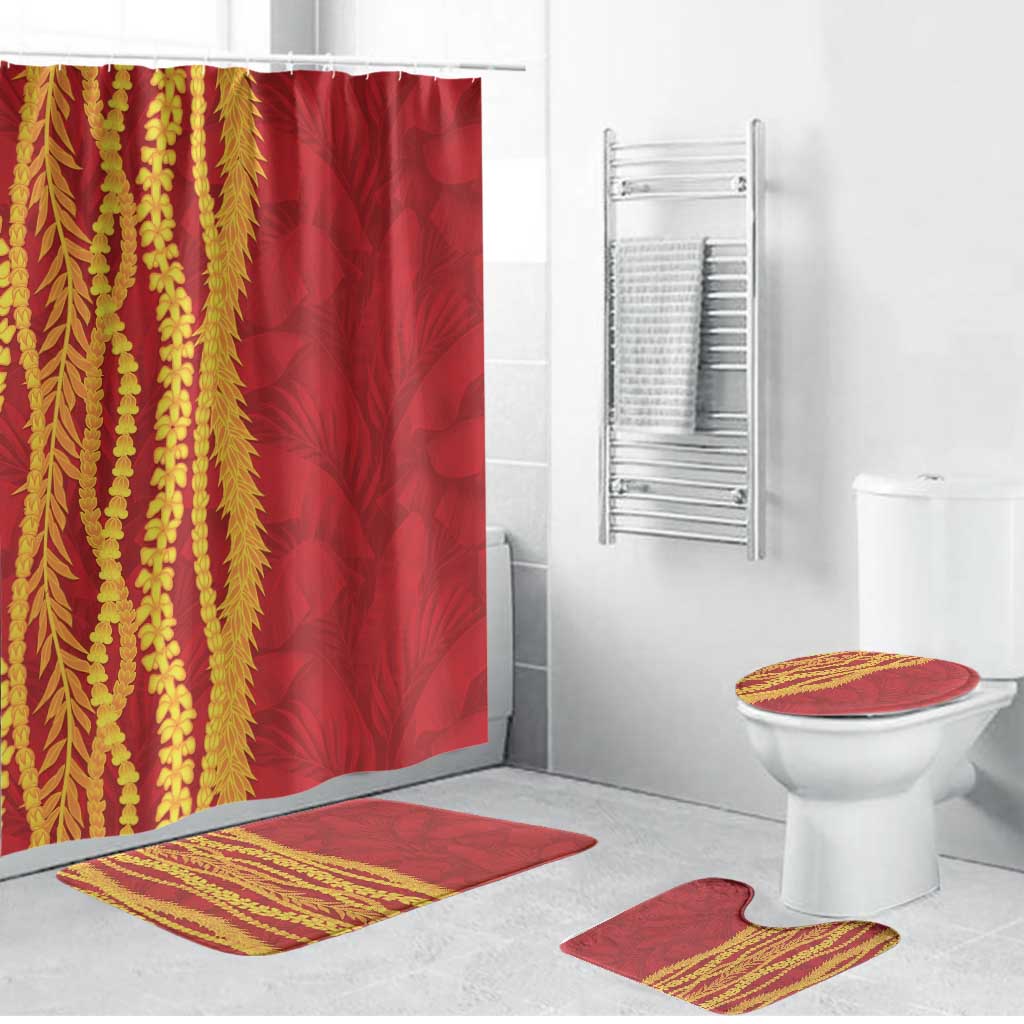 Hawaii Prince Kuhio Bathroom Set Red Hawaiian Lau Maia With Leis