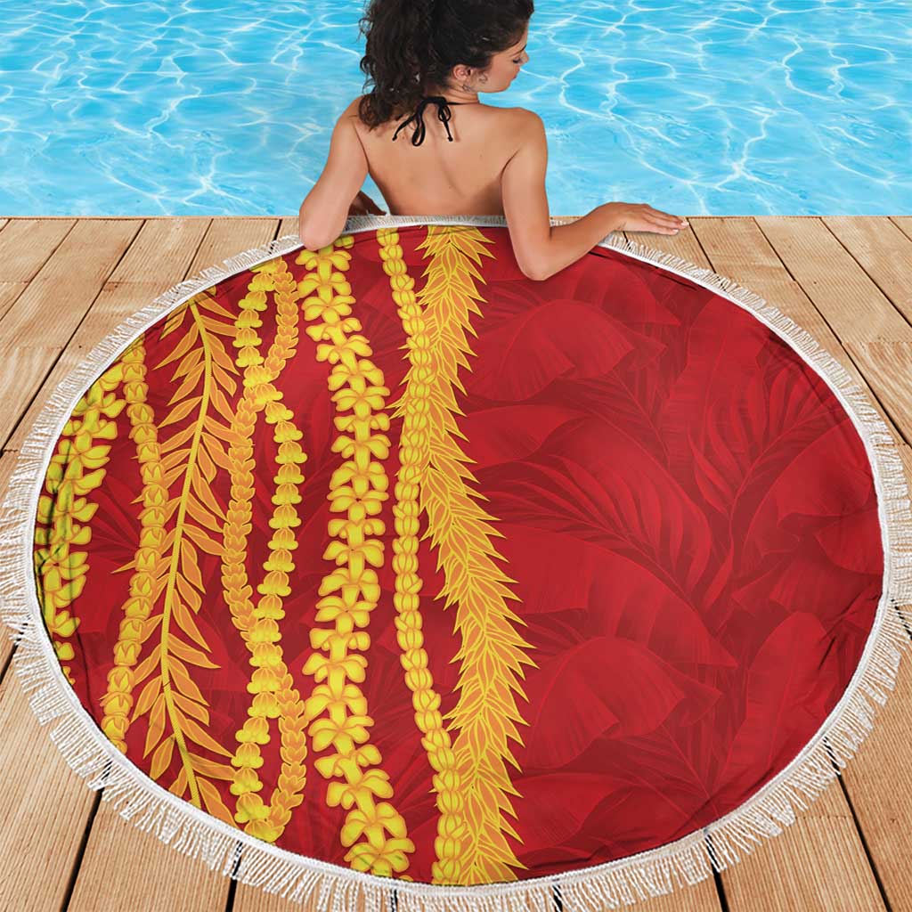 Hawaii Prince Kuhio Beach Blanket Red Hawaiian Lau Maia With Leis