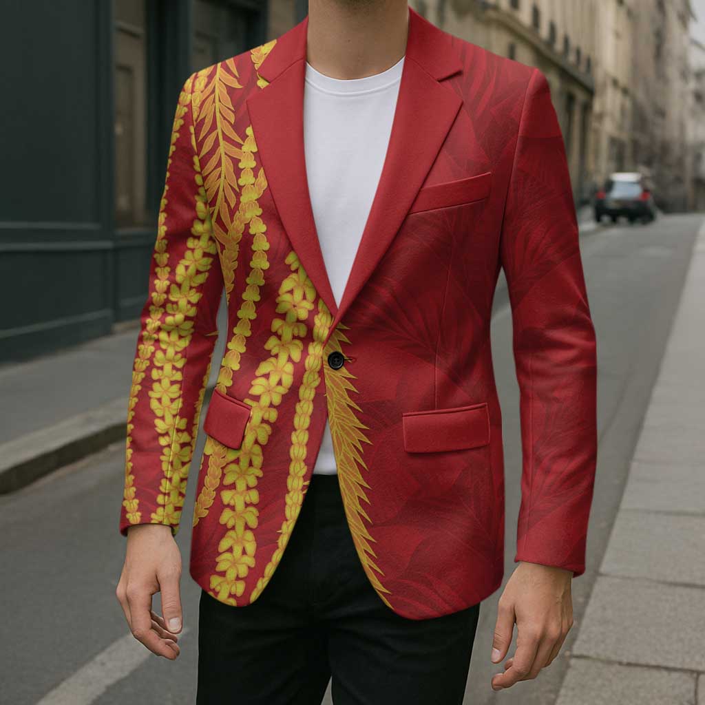 Hawaii Prince Kuhio Blazer Red Hawaiian Lau Maia With Leis
