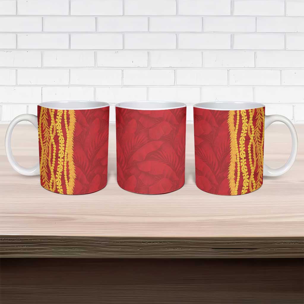 Hawaii Prince Kuhio Ceramic Mug Red Hawaiian Lau Maia With Leis