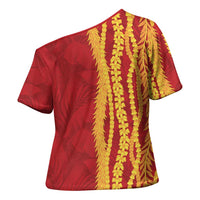 Hawaii Prince Kuhio Cross Shoulder Shirt Red Hawaiian Lau Maia With Leis