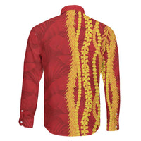 Hawaii Prince Kuhio Family Matching Off The Shoulder Long Sleeve Dress and Hawaiian Shirt Red Hawaiian Lau Maia With Leis LT05 - Polynesian Pride