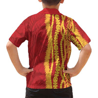 Hawaii Prince Kuhio Family Matching Off Shoulder Maxi Dress and Hawaiian Shirt Red Hawaiian Lau Maia With Leis LT05 - Polynesian Pride