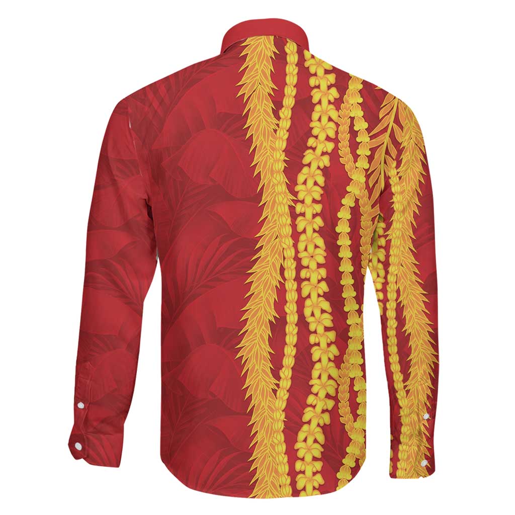 Hawaii Prince Kuhio Family Matching Off Shoulder Maxi Dress and Hawaiian Shirt Red Hawaiian Lau Maia With Leis LT05 - Polynesian Pride