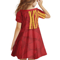 Hawaii Prince Kuhio Family Matching Off Shoulder Short Dress and Hawaiian Shirt Red Hawaiian Lau Maia With Leis LT05 - Polynesian Pride