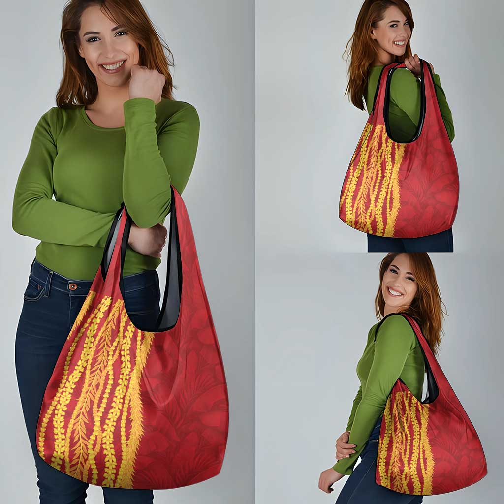Hawaii Prince Kuhio Grocery Bag Red Hawaiian Lau Maia With Leis