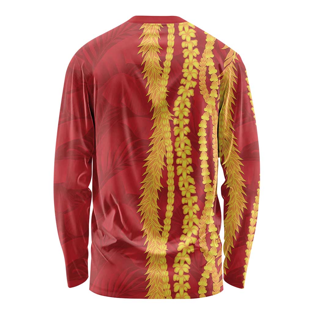 Hawaii Prince Kuhio Long Sleeve Shirt Red Hawaiian Lau Maia With Leis