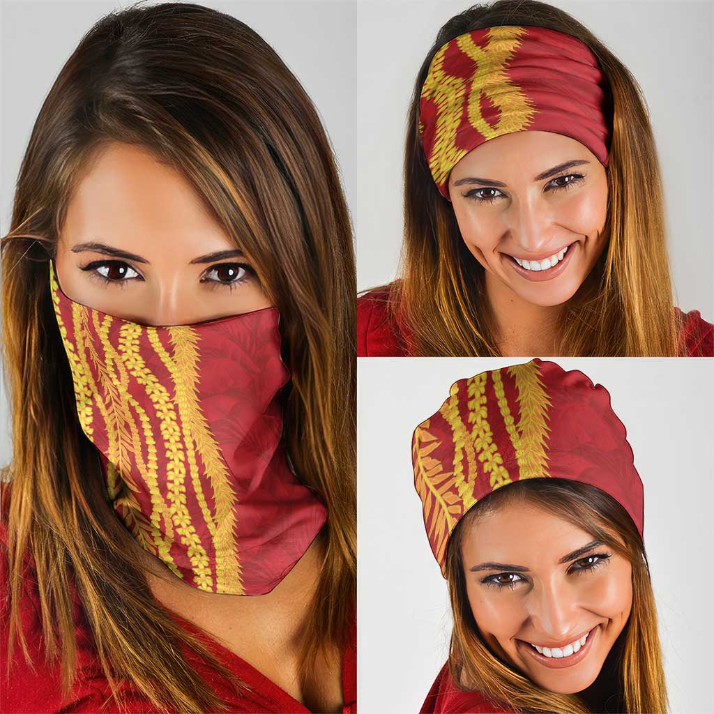Hawaii Prince Kuhio Neck Gaiter Red Hawaiian Lau Maia With Leis
