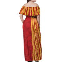 Hawaii Prince Kuhio Off Shoulder Maxi Dress Red Hawaiian Lau Maia With Leis